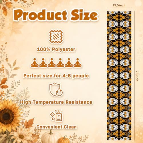 Dia De Los Muertos Decorations - Sugar Skull Table Runner with Banner, alternate view 3