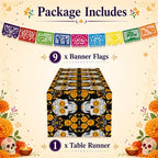 Dia De Los Muertos Decorations - Sugar Skull Table Runner with Banner, alternate view 5