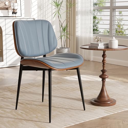 Dining Chair, Mid Century Modern Dining Room Chairs, Upholstered Faux Leather Kitchen Chairs with Walnut