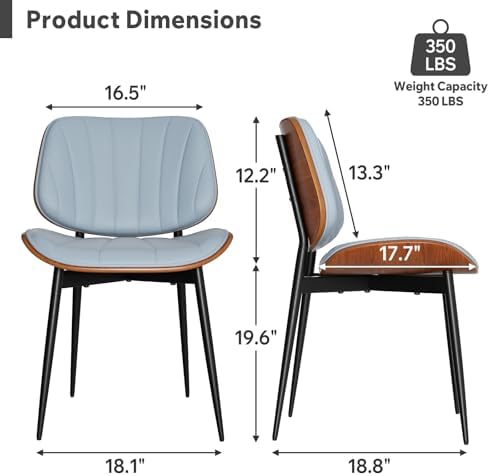 Dining Chair, Mid Century Modern Dining Room Chairs, Upholstered Faux Leather Kitchen Chairs with Walnut, alternate view 2