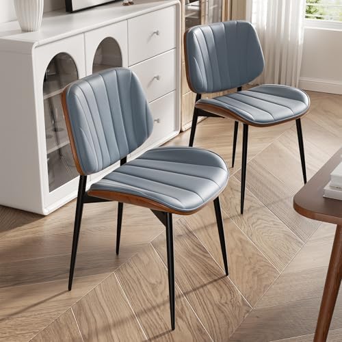 Dining Chair, Mid Century Modern Dining Room Chairs, Upholstered Faux Leather Kitchen Chairs with Walnut, alternate view 3