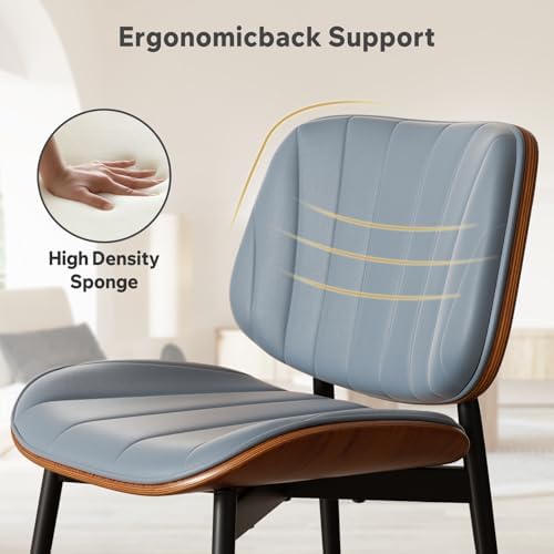 Dining Chair, Mid Century Modern Dining Room Chairs, Upholstered Faux Leather Kitchen Chairs with Walnut, alternate view 4