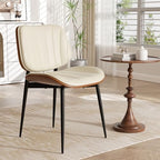 Dining Chair, Mid Century Modern Dining Room Chairs, Upholstered Faux Leather Kitchen Chairs with Walnut