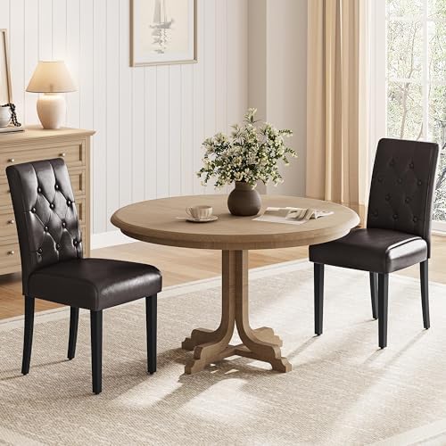 Dining Chairs Set of 2 Button Tufted Kitchen Chairs Brown