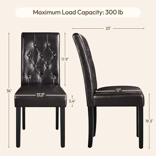 Dining Chairs Set of 2 Button Tufted Kitchen Chairs Brown, alternate view 2