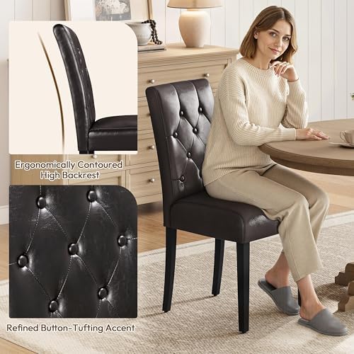 Dining Chairs Set of 2 Button Tufted Kitchen Chairs Brown, alternate view 3
