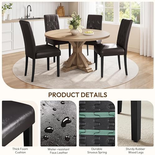 Dining Chairs Set of 2 Button Tufted Kitchen Chairs Brown, alternate view 6
