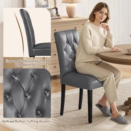 Dining Chairs Set of 2 Button Tufted Kitchen Chairs Gray, alternate view 4