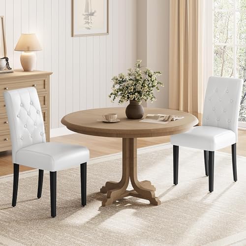 Dining Chairs Set of 2 Button Tufted Kitchen Chairs White, alternate view 2