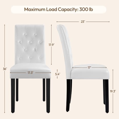 Dining Chairs Set of 2 Button Tufted Kitchen Chairs White, alternate view 3