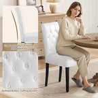 Dining Chairs Set of 2 Button Tufted Kitchen Chairs White, alternate view 4