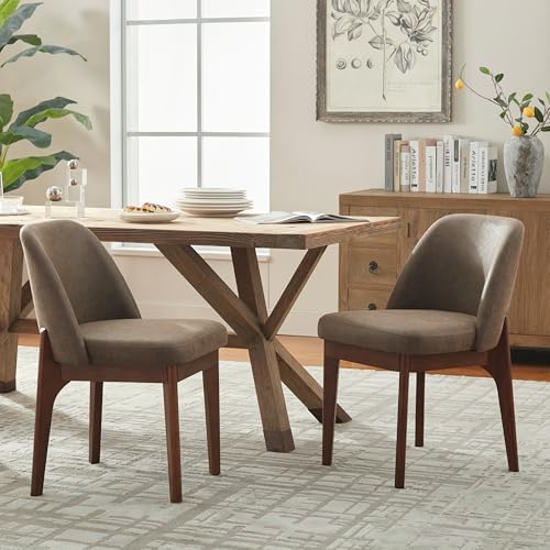Dining Chairs Set of 2, Faux Leather Wood Kitchen Chairs, Dark Brown in Dark Brown
