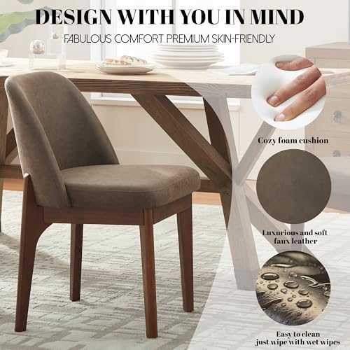 Dining Chairs Set of 2, Faux Leather Wood Kitchen Chairs, Dark Brown in Dark Brown, alternate view 4