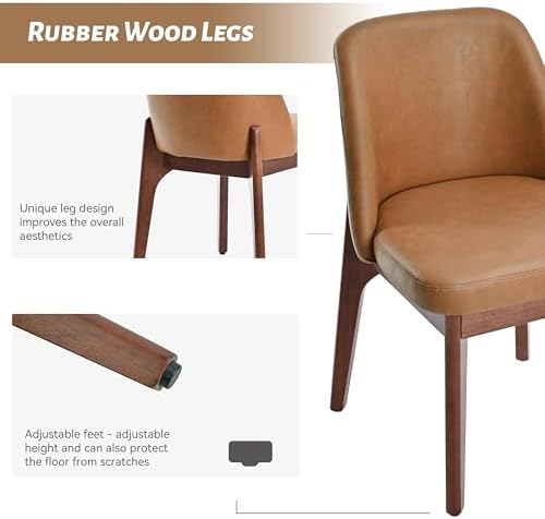 Dining Chairs Set of 2, Faux Leather Wooden Kitchen Chairs, Brown in Brown, alternate view 3
