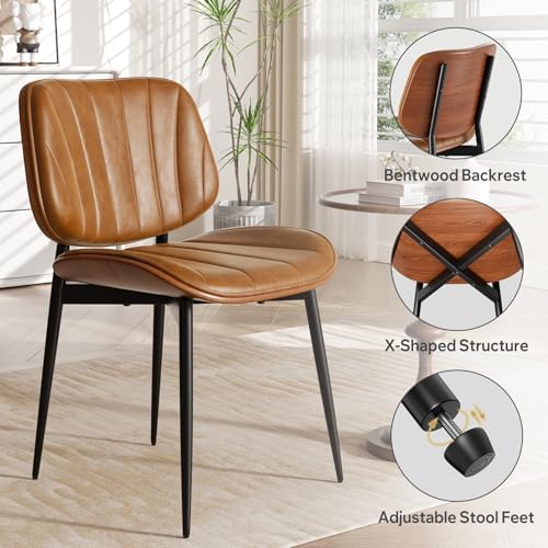 Dining Chairs Set of 2, Mid Century Modern Dining Room Chair, Upholstered Faux Leather Kitchen Chairs with, alternate view 3