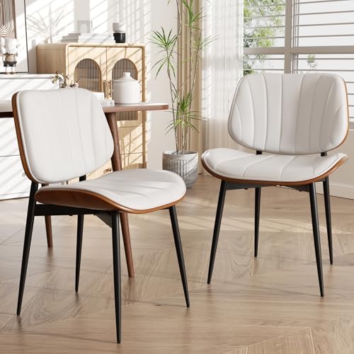 Dining Chairs Set of 2, Mid Century Modern Dining Room Chair, Upholstered Faux Leather Kitchen Chairs with