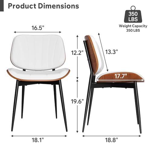 Dining Chairs Set of 2, Mid Century Modern Dining Room Chair, Upholstered Faux Leather Kitchen Chairs with, alternate view 2