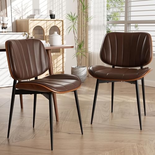 Dining Chairs Set of 2, Mid Century Modern Dining Room Chairs, Upholstered Faux Leather Kitchen Chairs with