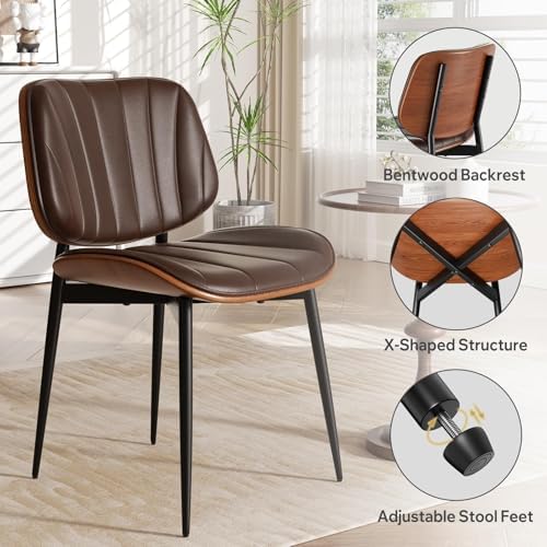 Dining Chairs Set of 2, Mid Century Modern Dining Room Chairs, Upholstered Faux Leather Kitchen Chairs with, alternate view 4
