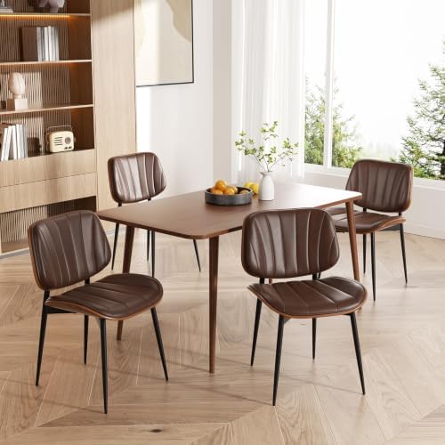 Dining Chairs Set of 2, Mid Century Modern Dining Room Chairs, Upholstered Faux Leather Kitchen Chairs with, alternate view 6