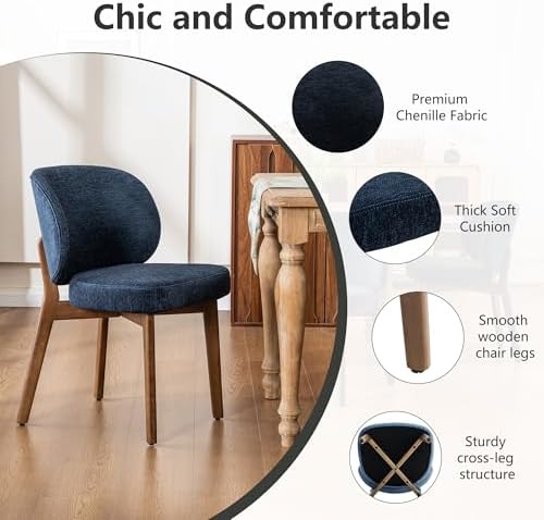 Dining Chairs Set of 2 Modern Kitchen Dining Room Chairs Navy Blue, alternate view 5