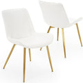 Dining Chairs Set of 2 PU Leather Armless Pearl White, Gold Legs in Pearl White With Gold Legs