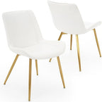 Dining Chairs Set of 2 PU Leather Armless Pearl White, Gold Legs in Pearl White With Gold Legs