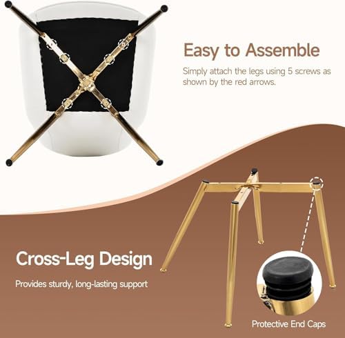 Dining Chairs Set of 2 PU Leather Armless Pearl White, Gold Legs in Pearl White With Gold Legs, alternate view 6