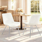 Dining Chairs Set of 2, PU Leather Armless White with Silver Legs in Seat: 20.4" W X 16.5" D in White With, alternate view 2