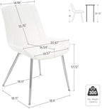 Dining Chairs Set of 2, PU Leather Armless White with Silver Legs in Seat: 20.4" W X 16.5" D in White With, alternate view 3
