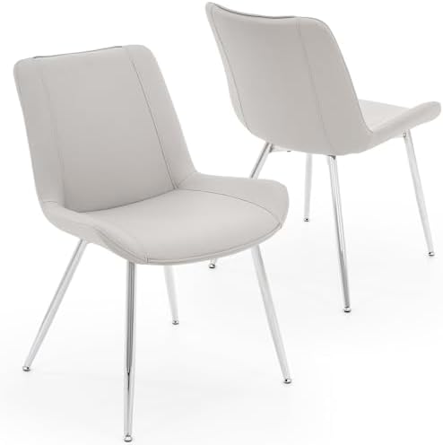 Dining Chairs Set of 2, PU Leather Armless with Metal Legs Light Gray in 20.47 inches x 24.21 inches x 30.71