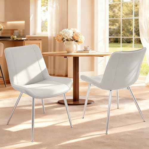 Dining Chairs Set of 2, PU Leather Armless with Metal Legs Light Gray in 20.47 inches x 24.21 inches x 30.71, alternate view