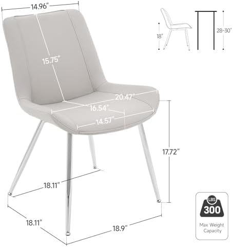 Dining Chairs Set of 2, PU Leather Armless with Metal Legs Light Gray in 20.47 inches x 24.21 inches x 30.71, alternate view