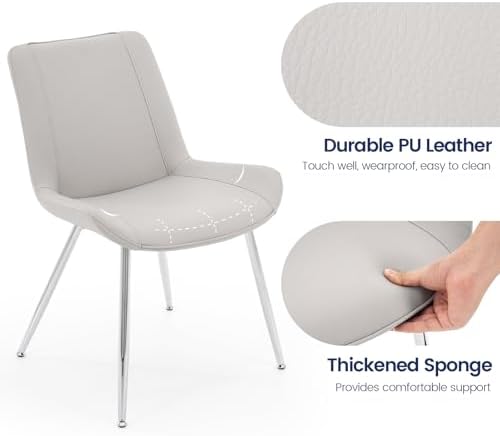 Dining Chairs Set of 2, PU Leather Armless with Metal Legs Light Gray in 20.47 inches x 24.21 inches x 30.71, alternate view