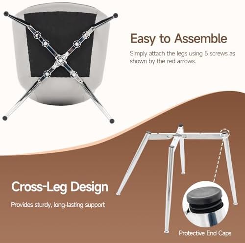 Dining Chairs Set of 2, PU Leather Armless with Metal Legs Light Gray in 20.47 inches x 24.21 inches x 30.71, alternate view