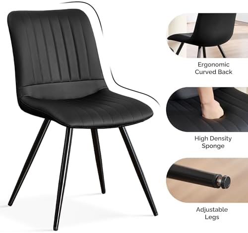 Dining Chairs Set of 3, Modern Dining Chairs with Thick Cushions, PU Leather Upholstered Kitchen Dining Room, alternate view