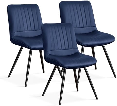 Dining Chairs Set of 3, Modern Dining Chairs with Thick Cushions, PU Leather Upholstered Kitchen Dining Room