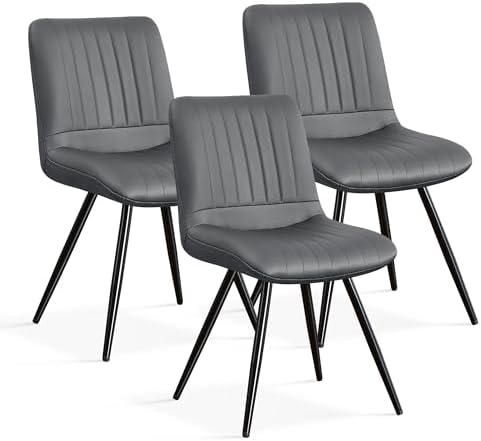 Dining Chairs Set of 3, Modern Dining Chairs with Thick Cushions, PU Leather Upholstered Kitchen Dining Room