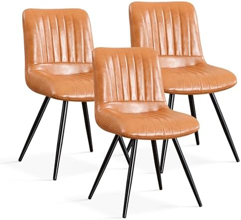 Dining Chairs Set of 3, Modern Dining Chairs with Thick Cushions, PU Leather Upholstered Kitchen Dining Room