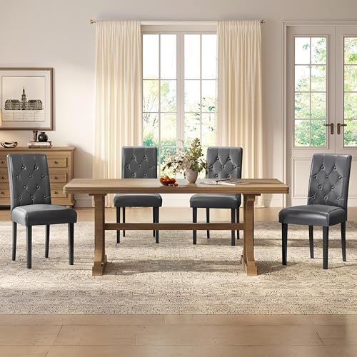 Dining Chairs Set of 4 Button Tufted Kitchen Chairs Gray, alternate view 7