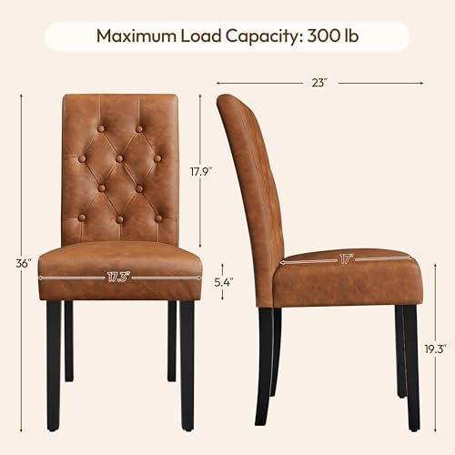 Dining Chairs Set of 4 Button Tufted Kitchen Chairs Retro Brown, alternate view 2