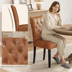 Dining Chairs Set of 4 Button Tufted Kitchen Chairs Retro Brown, alternate view 3