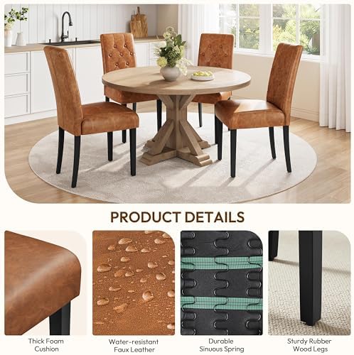 Dining Chairs Set of 4 Button Tufted Kitchen Chairs Retro Brown, alternate view 6