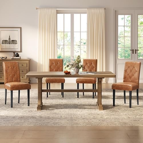 Dining Chairs Set of 4 Button Tufted Kitchen Chairs Retro Brown, alternate view 7