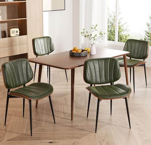 Dining Chairs Set of 4, Mid Century Modern Dining Room Chairs, Upholstered Faux Leather Kitchen Chairs with