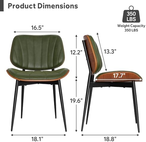 Dining Chairs Set of 4, Mid Century Modern Dining Room Chairs, Upholstered Faux Leather Kitchen Chairs with, alternate view 2