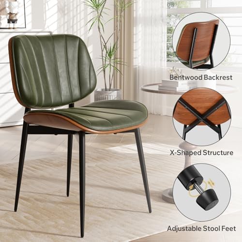 Dining Chairs Set of 4, Mid Century Modern Dining Room Chairs, Upholstered Faux Leather Kitchen Chairs with, alternate view 3