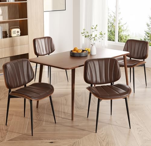 Dining Chairs Set of 4, Mid Century Modern Dining Room Chairs, Upholstered Faux Leather Kitchen Chairs with