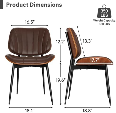 Dining Chairs Set of 4, Mid Century Modern Dining Room Chairs, Upholstered Faux Leather Kitchen Chairs with, alternate view 2