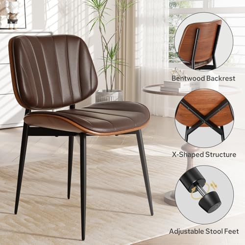 Dining Chairs Set of 4, Mid Century Modern Dining Room Chairs, Upholstered Faux Leather Kitchen Chairs with, alternate view 3